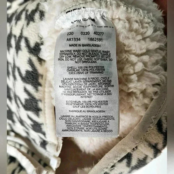 Columbia Houndstooth Fleece Hooded Full Zip Pocket Sz Small Cream&Gray - Picture 6 of 7